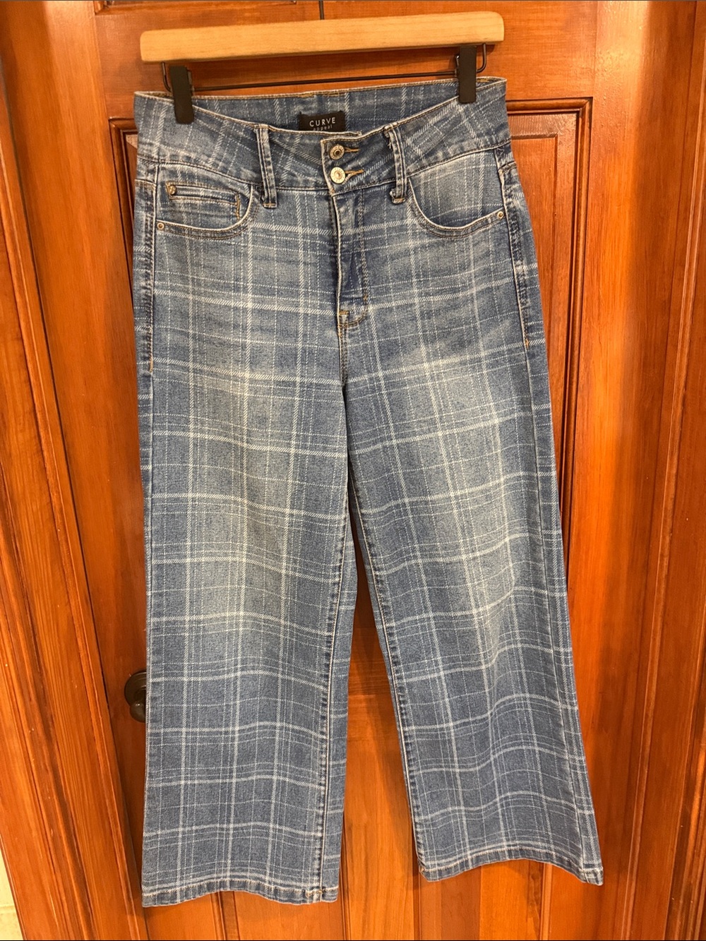 Curve Plaid Wide-Leg Jeans — Light Blue